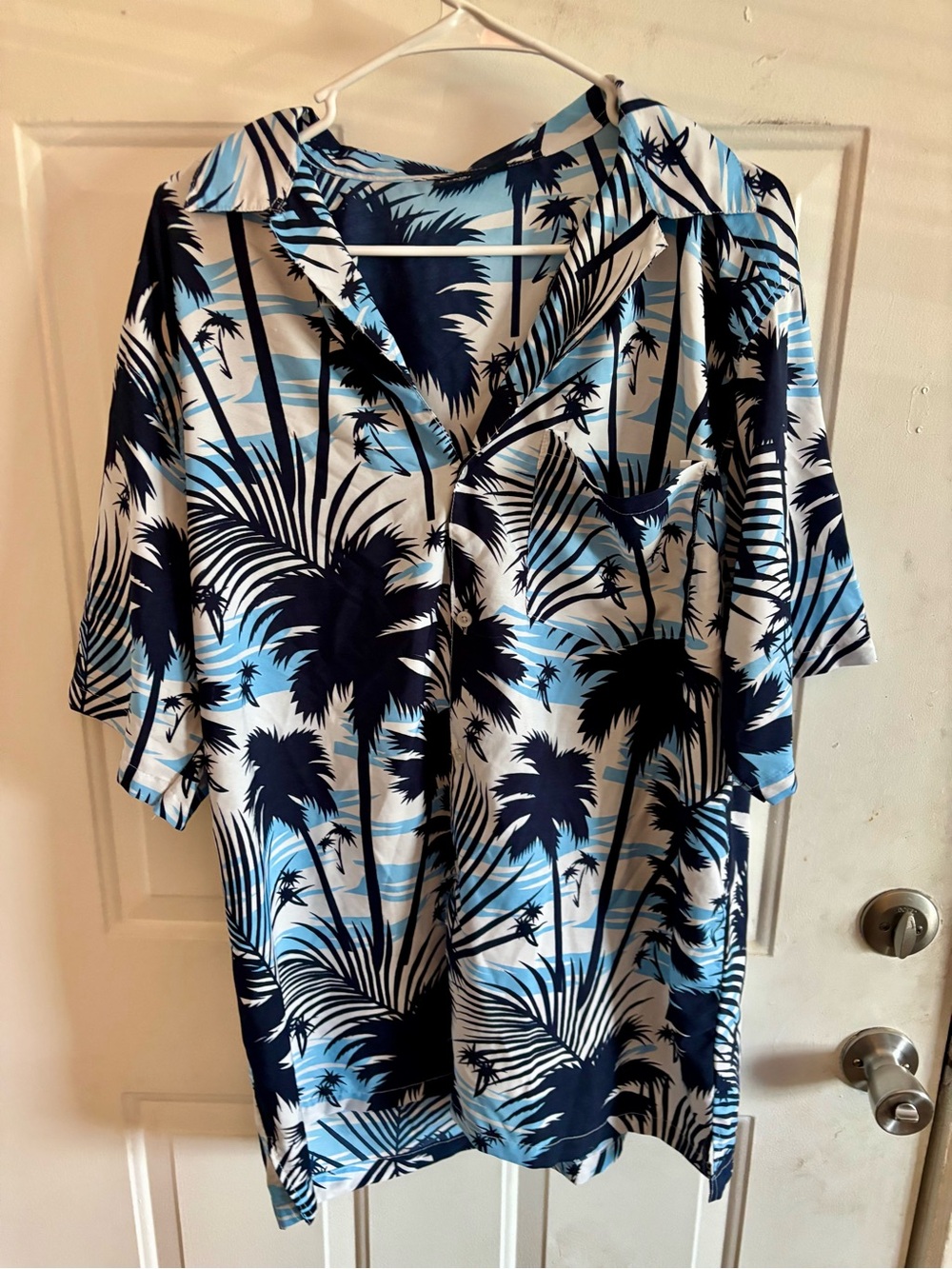 Men's Palm-Print Short-Sleeve Button Shirt - Blue